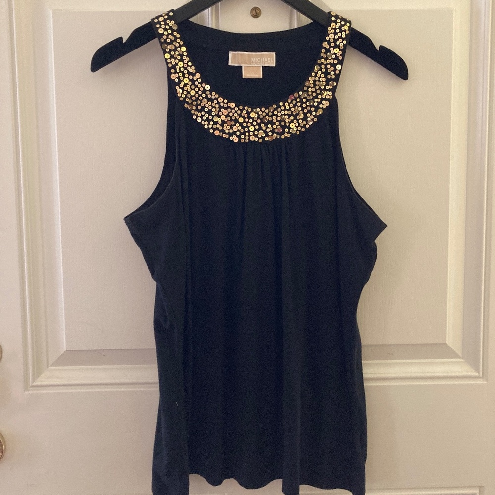 Michael Kors Sleeveless Scoop Neck Top/Black/Gold Sequins/L/NEW/NEVER WORN!